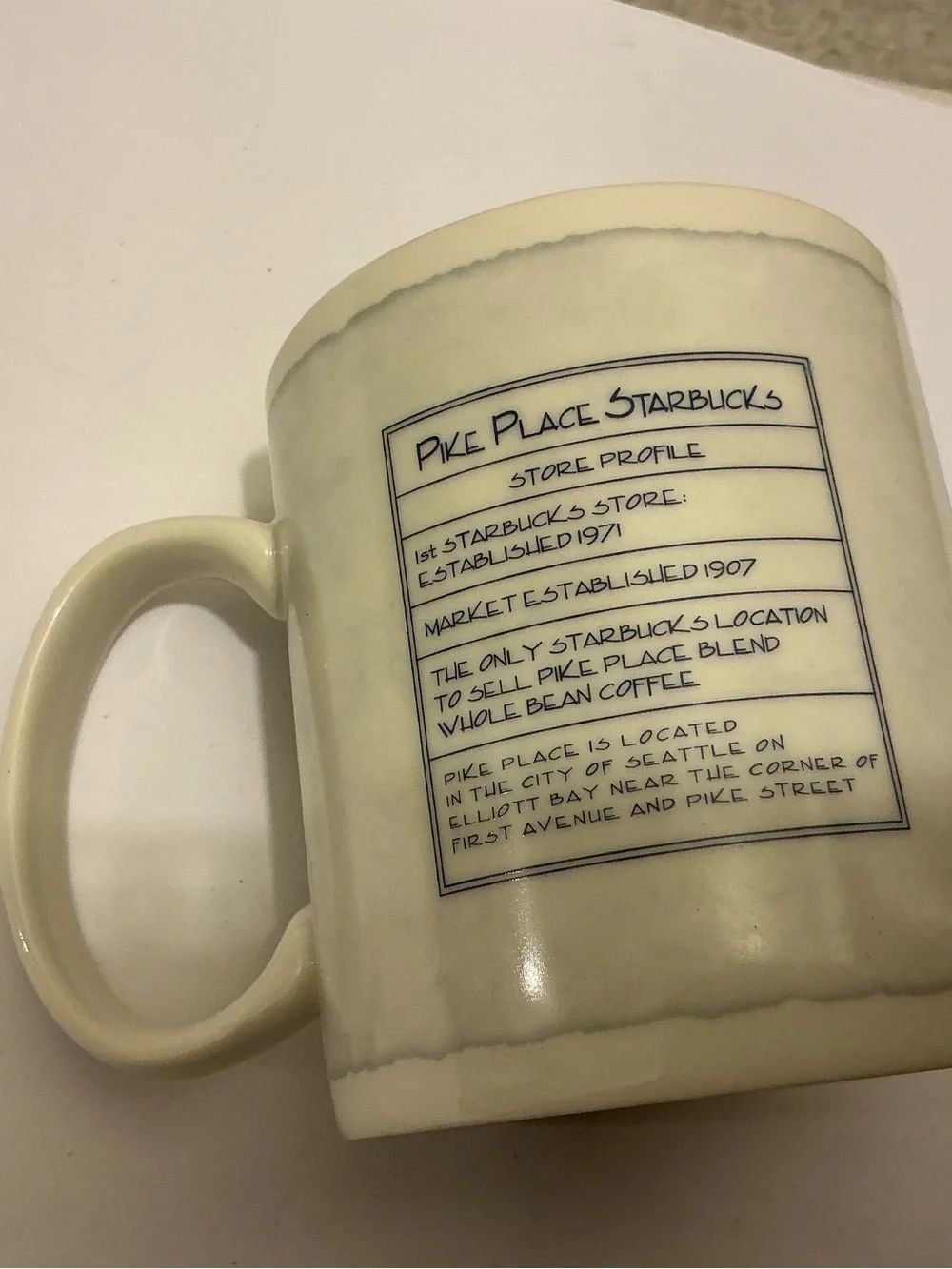 Starbucks Pike Place Ceramic Coffee Mug - Cream with Navy Blue Artwork - Picture 5 of 7